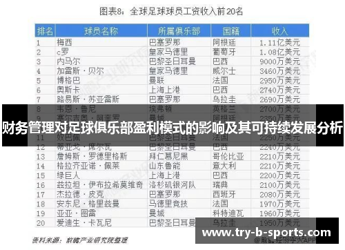 财务管理对足球俱乐部盈利模式的影响及其可持续发展分析 财务管理对足球俱乐部盈利模式的影响及其可持续发展分析