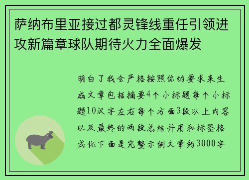萨纳布里亚接过都灵锋线重任引领进攻新篇章球队期待火力全面爆发 萨纳布里亚接过都灵锋线重任引领进攻新篇章球队期待火力全面爆发