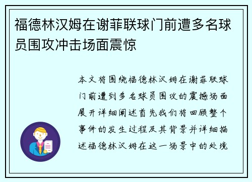 福德林汉姆在谢菲联球门前遭多名球员围攻冲击场面震惊